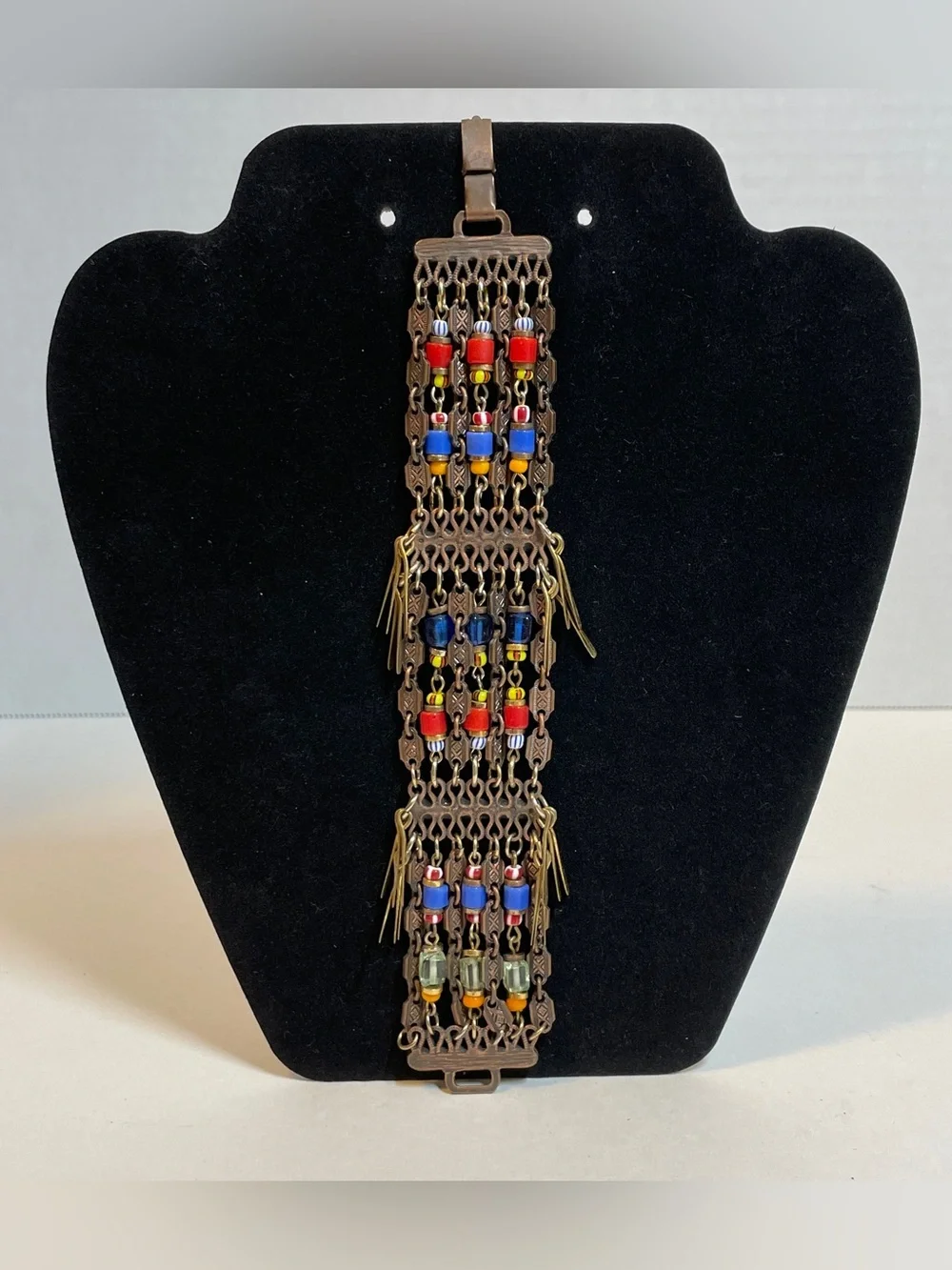 African Egyptian  Style Boho Beaded Copper Chain Brass Paddles Dangle Bracelet